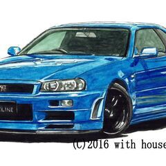 NC-292 スカイラインGT-R R34 限定版画 直筆サイン有 額装済 作家 平右ヱ門