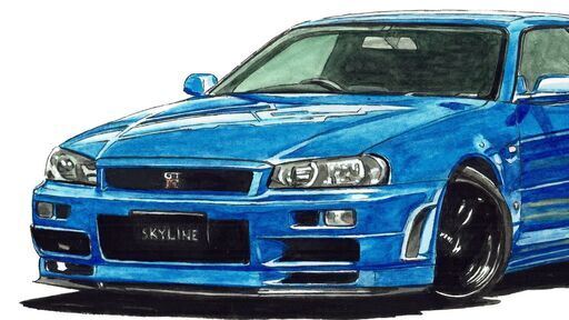 NC-292 スカイラインGT-R R34 限定版画 直筆サイン有 額装済 作家 平右ヱ門