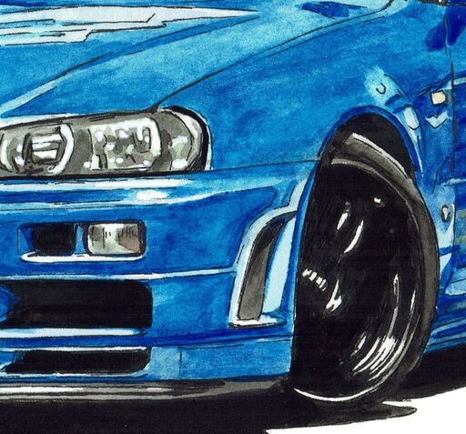 NC-292 スカイラインGT-R R34 限定版画 直筆サイン有 額装済 作家 平右ヱ門