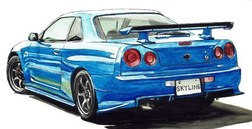 NC-295 スカイラインGT-R R34/GTB 限定版画 直筆サイン有 額装済 作家 平右ヱ門