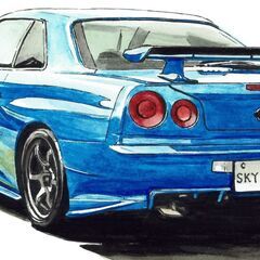 NC-296 スカイラインGT-R R34 限定版画 直筆サイン有 額装済