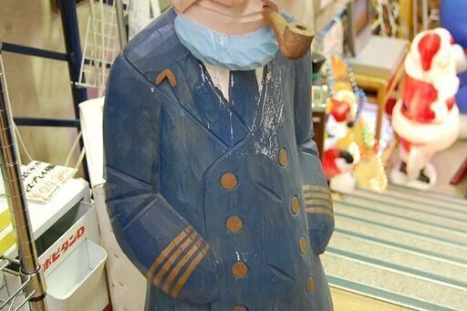 マドロス人形 船員 幅33×奥23×高107cm 木彫り 船乗り 置物 工芸品 札幌市 清田区 平岡