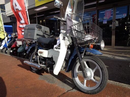 NO.4589　バーディー５０ＦＩ　４サイクルＦＩ車　３速　前カゴ＆リヤボックス＆風防付き　ブルー＆ホワイト　☆彡