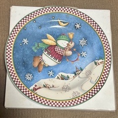 【新品 未使用】アンティーク クリスマス お皿 サンタさん 雪だるま 2枚セットの画像