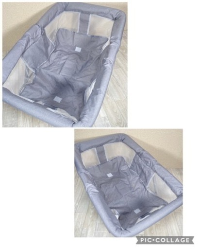 【美品】折りたたみ式ベビーベッド  収納袋付きで持ち運び便利 蚊帳付き 3段階の高さ調節 グレー