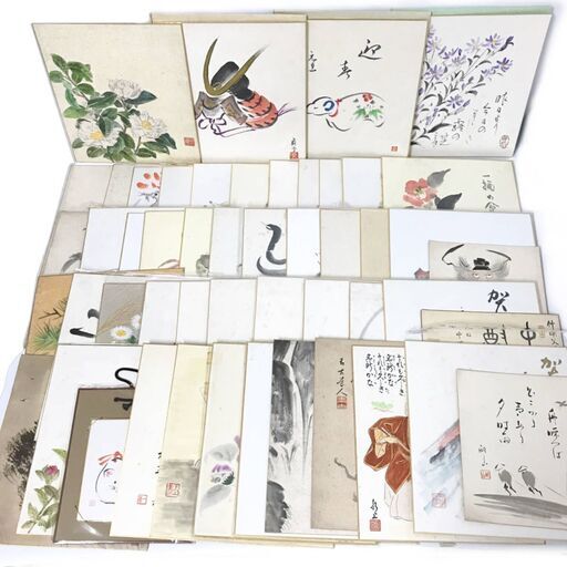 FI15/57　色紙 工芸品 まとめて 50枚 大量 日本画 書 風景 静止 美術 花鳥 人物 水彩 水墨 渓山人 大塚巧藝 浩太郎 大妻コタカ 中国 翆渓