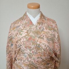 正絹　小紋着物　しつけ付　ピンク　159cm