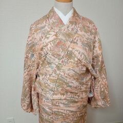 正絹　小紋着物　しつけ付　ピンク　159cmの画像