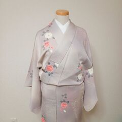 【商談中】正絹　小紋着物　紫　153.5cm
