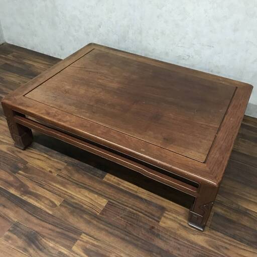 ba13/91 唐木 座卓 天然木 無垢材 長方形 118.5×87.8×35.3cm 彫刻 彫り 座敷机 ローテーブル ちゃぶ台 古家具 木製机 和室 レトロ 家具 ◆