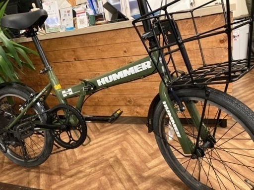 前後タイヤ新品！HUMMER】カゴ付き 7段変速 20インチ折りたたみ自転車