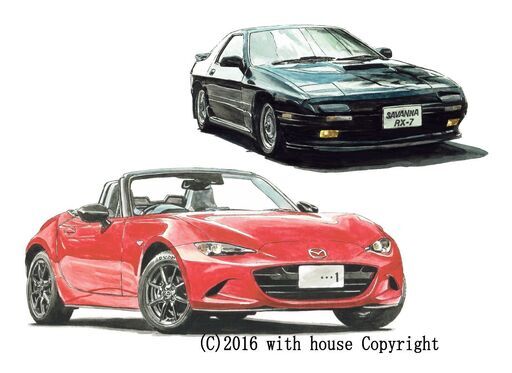 NC-304 マツダ ロードスター/RX-7 限定版画 直筆サイン有 額装済 作家 平右ヱ門