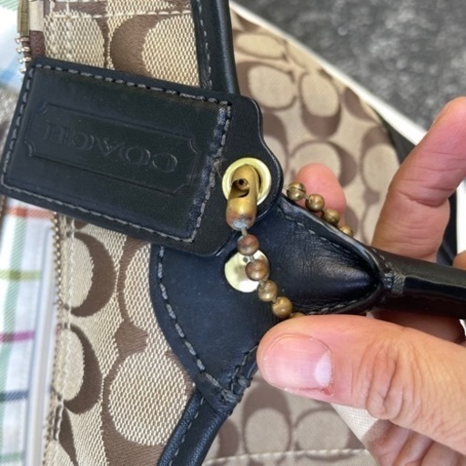 【美品】0001 COACH コーチベージュ系×黒 トートバッグ
