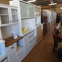 【愛品倶楽部柏店】　ケユカ/高橋木工所　フローラⅢ　組合せ　２枚スライド扉キッチンボード　白&こげ茶