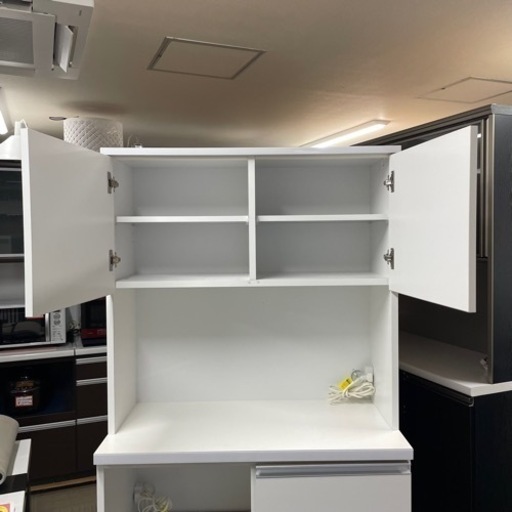 【超美品‼️】大川家具(土井インテリヤ工業) 90cm幅キッチンボード 食器棚 収納家具 ホワイト♪