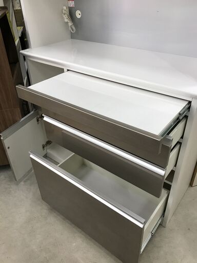 松田家具 システムキッチンボード ホワイト/シルバー 幅118×奥行49×高さ205cm ※クリーニング済み