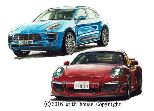 GC-302 ポルシェ911/マカンGTS 限定版画 直筆サイン有 額装済 作家 平右ヱ門