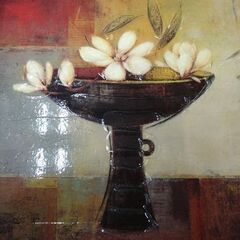 七宝焼き タイル 額付き 26×26㎝ 七宝額 花瓶 花 アート 美術品 札幌市 西岡店の画像