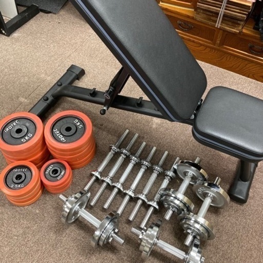 ホームジムセット　ダンベル一式　可変トレーニングベンチ　アイロテック他