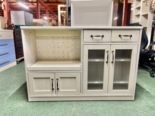 激安‼️キッチンカウンターレンジ台食器家具収納コンセント付き【幅120cm】