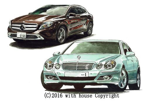 GC-313 メルセデスベンツE500/GLA250 限定版画 直筆サイン有 額装済 作家 平右ヱ門