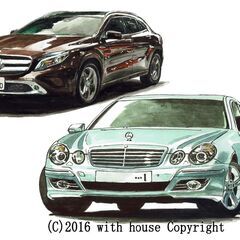 GC-313 E500/GLA250限定版画 直筆サイン額装済●作家 平右ヱ門 GC-313 メルセデスベンツE500/GLA250 限定版画 直筆サイン有