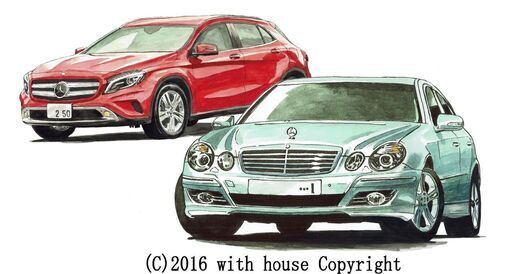 GC-314 メルセデスベンツE500/GLA250 限定版画 直筆サイン有 額装済 作家 平右ヱ門
