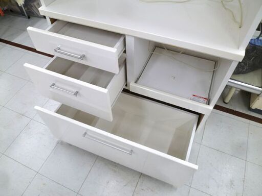キッチンボード 幅88.5x奥行40x高さ180.5cm ホワイト 食器棚 ニトリ レンジボード キッチン収納 苫小牧西店