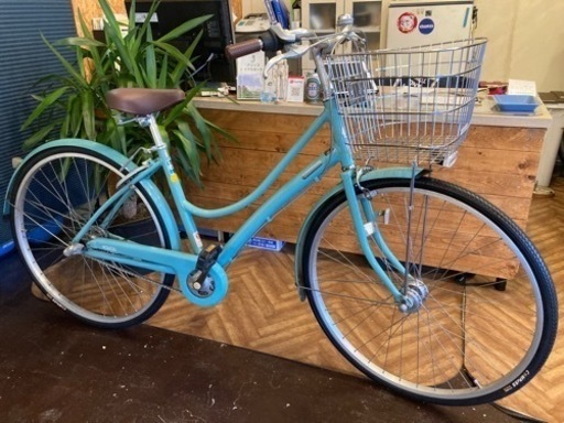 【前後タイヤ・チューブ新品！ブリヂストン！】LEDオートライト　内装3段　27インチ自転車　エメラルドグリーン