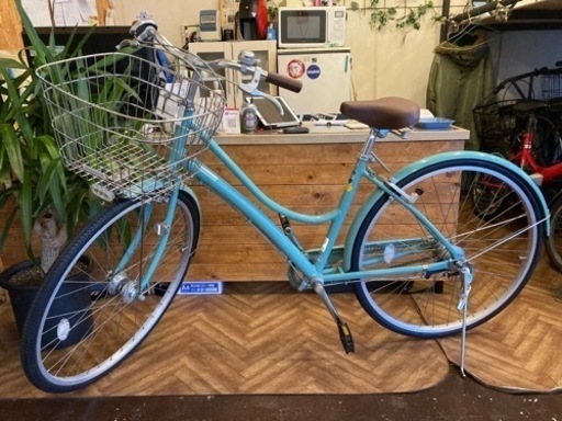 【前後タイヤ・チューブ新品！ブリヂストン！】LEDオートライト　内装3段　27インチ自転車　エメラルドグリーン