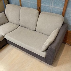 【美品‼️】ニトリ 190cm幅3人掛けカウチソファ 布製ツートンカラー♪の画像