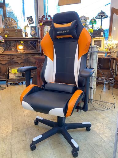 DXRACER ゲーミングチェア/デスクチェア ブラック×オレンジ クッション付★買取帝国 朝霞店