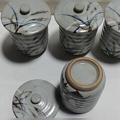 昭和　レトロ　蓋つき湯呑　5客～　未使用に近いの画像