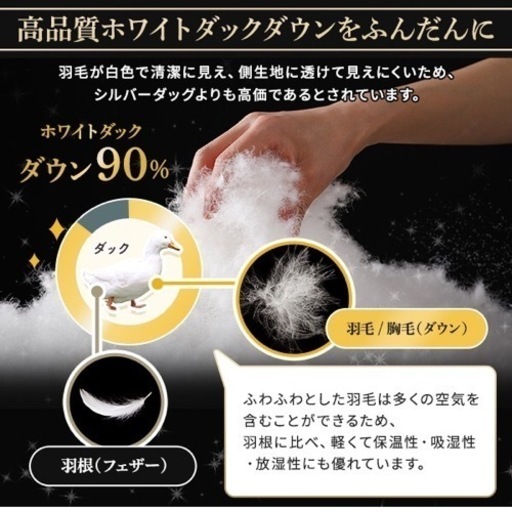 未使用品 羽毛布団 高品質ホワイトダックダウン採用