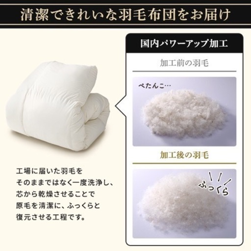 未使用品 羽毛布団 高品質ホワイトダックダウン採用