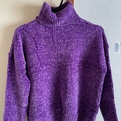 ニット リブ セーター タートル レディース ドロップショルダーの画像