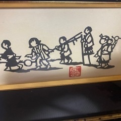 高値✨庄司✨白黒の絵✨昔の日本の子ども達の絵✨壁がけ✨の画像