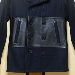 【 ナイサスホテル ピーコート 】 Pコート　レザー　切り替え 濃紺 ダークネイビー　ネイビー　Sサイズ 　の画像