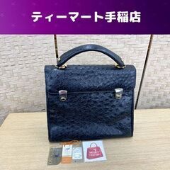 オーストリッチ ハンドバッグ ブラック レザー レディース 鞄 ...