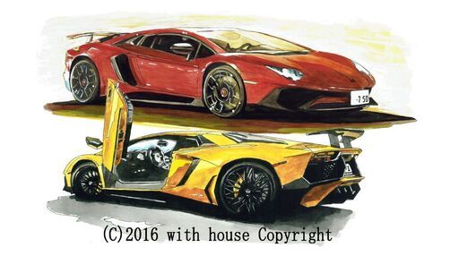 GC-335 ランボルギーニ アヴェンタドールLP750-4SV 限定版画 直筆サイン有 額装済 作家 平右ヱ門