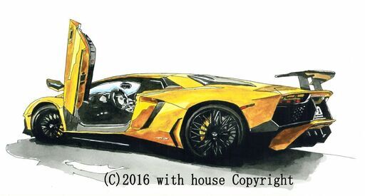 GC-336 ランボルギーニカウンタックLP400S/ランボルギーニアヴェンタドールLP750 限定版画 直筆サイン有 額装済 作家 平右ヱ門