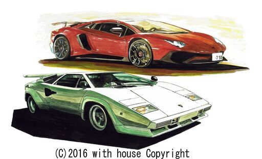GC-337 ランボルギーニカウンタックLP400S/ランボルギーニアヴェンタドールLP750-4SV 限定版画 直筆サイン有 額装済 作家 平右ヱ門