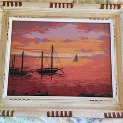 刺繍絵画　絵　絵画　夕景　額縁入り　53cm×43cm