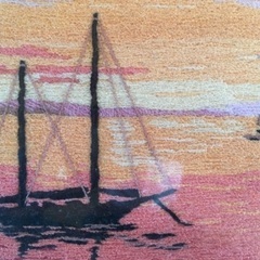 刺繍絵画　絵　絵画　夕景　額縁入り　53cm×43cmの画像