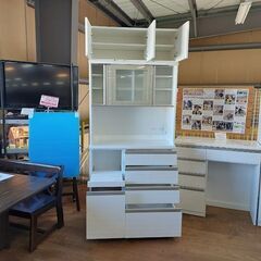 商談中【愛品倶楽部柏店】　ニトリ　リガーレ１００ＫＢ　組合せ２枚スライド扉キッチンボード　上置付　白　食器棚の画像