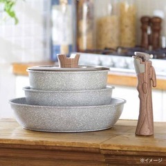 カインズ　取っ手が外せる　ストーンマーブル　フライパン・鍋5点セット　＋　エッグパン　の画像
