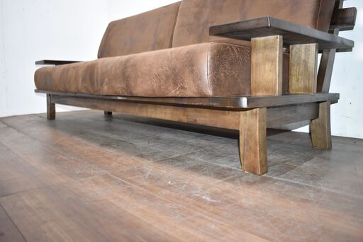 【八直終了4/16】ヴィンテージ調 ヌバック風 2.5人用 ソファ ワイドアーム ラバーウッド 起毛 ファブリックレザー 41222-06