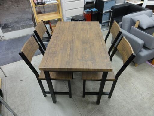 インダストリアル風 4人掛けダイニングセット 幅110cm ブラック×ブラウン 木目 アイアン脚 ダイニング 札幌市 中央区