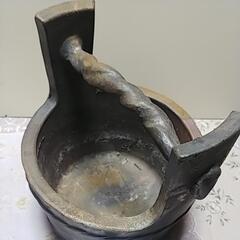 備前焼　　手桶花入　花器　花瓶　美品　古美術　骨董品の画像