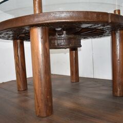 【処4/10】≪y516≫希少 アンティーク/ヴィンテージ/骨董 飾鋲 車輪ガラステーブル 大八車/荷車/牛車 木製 オブジェ 41224-07の画像